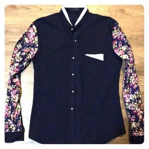 Floral long sleeve dress shirt button down